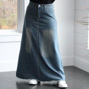 New Hope & Joy Clothing Long Denim Maxi Skirt A-line Modest Jean Size Large L